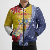 Turks And Caicos Islands Christmas Bomber Puffer Jacket Coquette Bow With Coat Of Arms - Wonder Print Shop