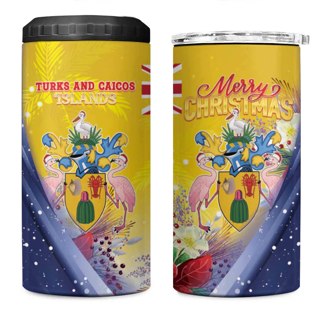 Turks And Caicos Islands Christmas 4 in 1 Can Cooler Tumbler Coquette Bow With Coat Of Arms - Wonder Print Shop
