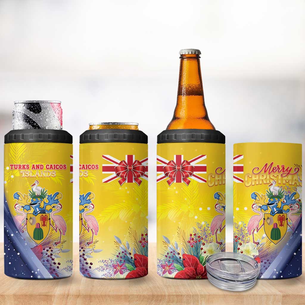 Turks And Caicos Islands Christmas 4 in 1 Can Cooler Tumbler Coquette Bow With Coat Of Arms - Wonder Print Shop
