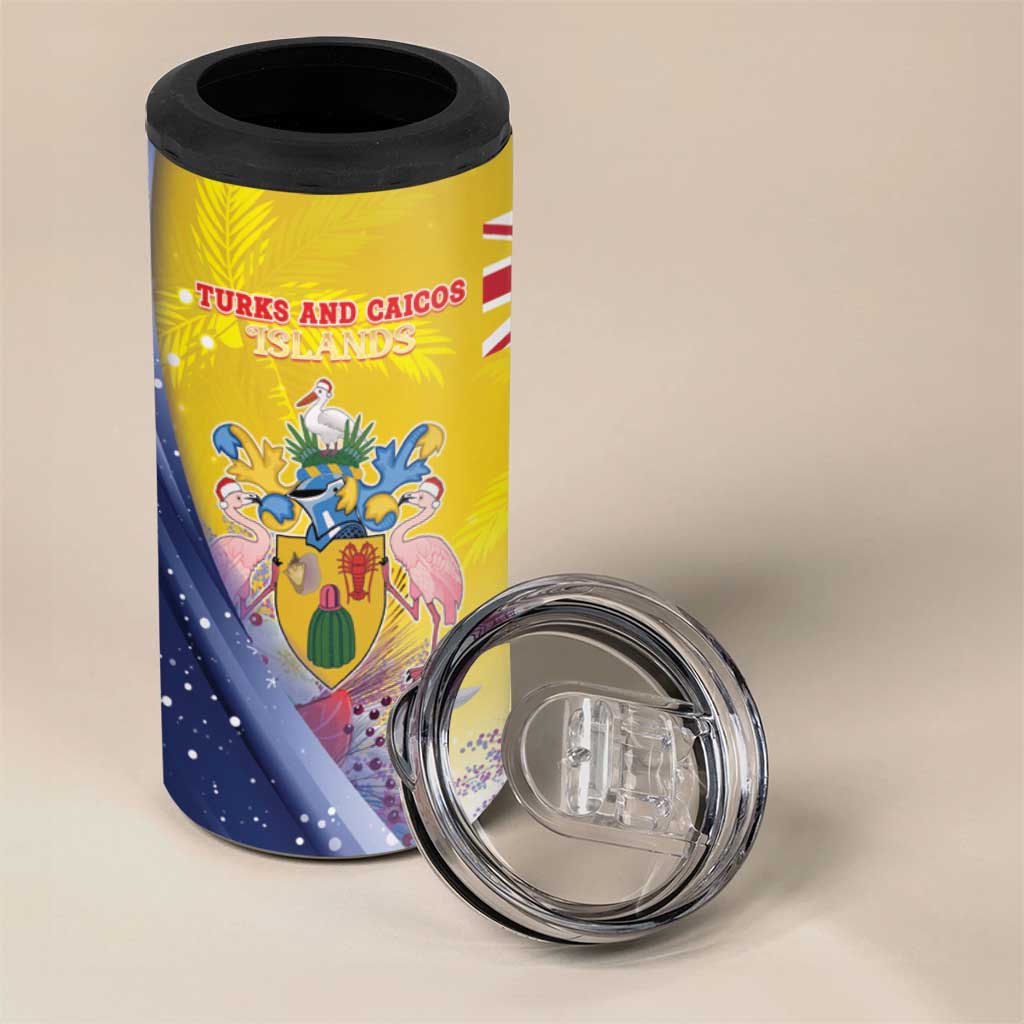 Turks And Caicos Islands Christmas 4 in 1 Can Cooler Tumbler Coquette Bow With Coat Of Arms - Wonder Print Shop