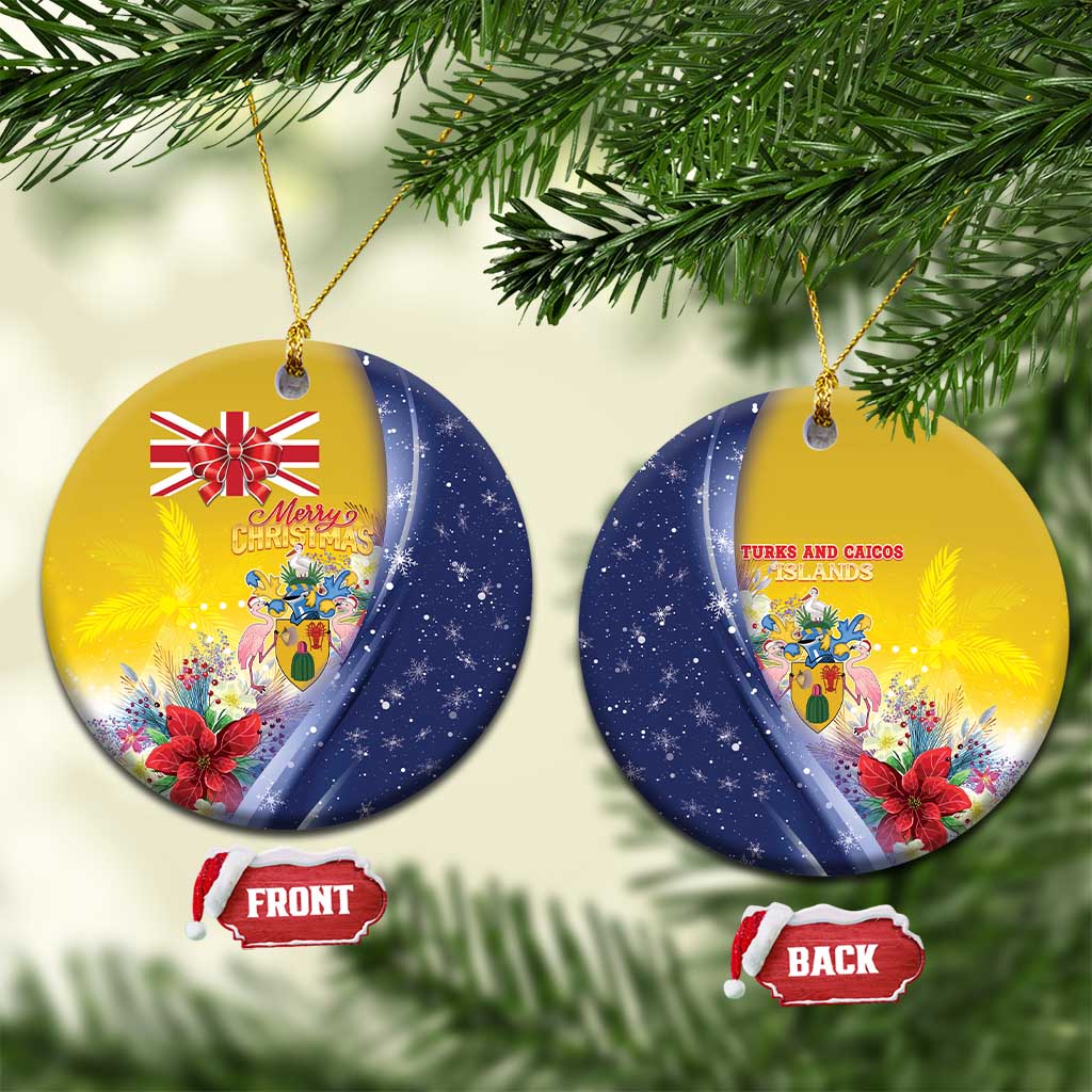 Turks And Caicos Islands Christmas Ceramic Ornament Coquette Bow With Coat Of Arms - Wonder Print Shop