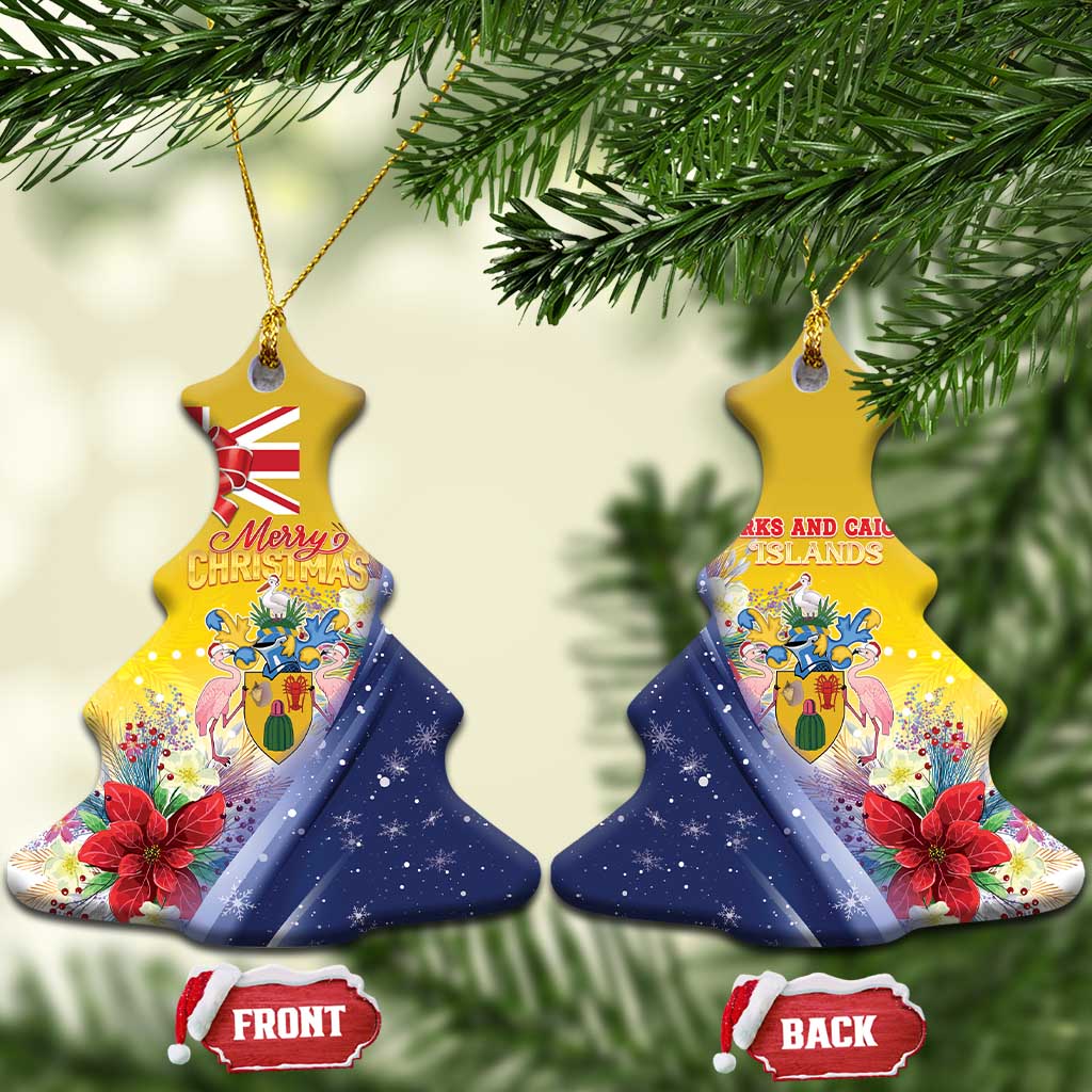 Turks And Caicos Islands Christmas Ceramic Ornament Coquette Bow With Coat Of Arms - Wonder Print Shop