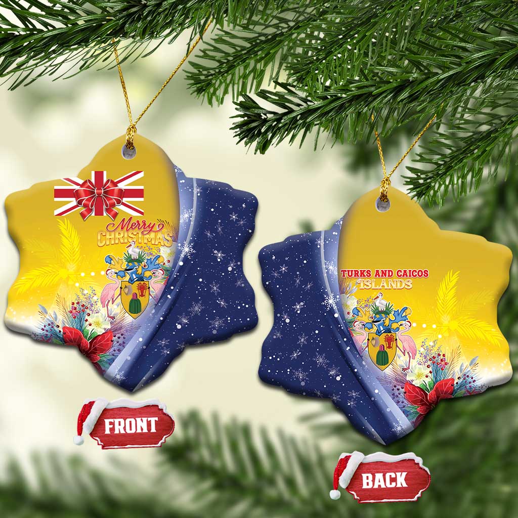 Turks And Caicos Islands Christmas Ceramic Ornament Coquette Bow With Coat Of Arms - Wonder Print Shop