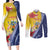 Turks And Caicos Islands Christmas Couples Matching Long Sleeve Bodycon Dress and Long Sleeve Button Shirt Coquette Bow With Coat Of Arms - Wonder Print Shop