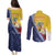 Turks And Caicos Islands Christmas Couples Matching Puletasi and Long Sleeve Button Shirt Coquette Bow With Coat Of Arms - Wonder Print Shop