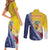 Turks And Caicos Islands Christmas Couples Matching Short Sleeve Bodycon Dress and Long Sleeve Button Shirt Coquette Bow With Coat Of Arms - Wonder Print Shop