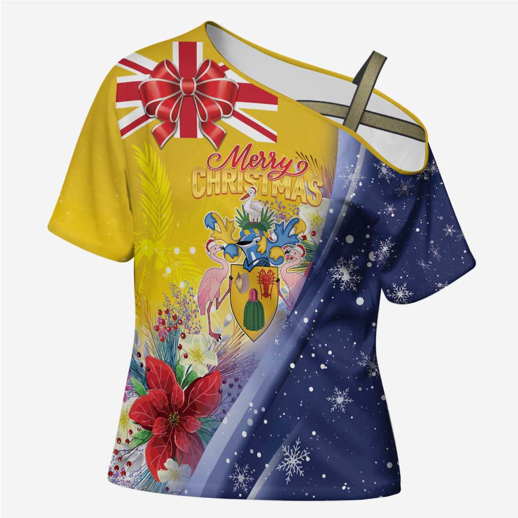 Turks And Caicos Islands Christmas Cross Shoulder Shirt Coquette Bow With Coat Of Arms - Wonder Print Shop
