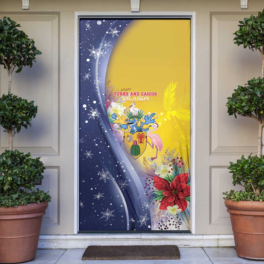 Turks And Caicos Islands Christmas Door Cover Coquette Bow With Coat Of Arms - Wonder Print Shop