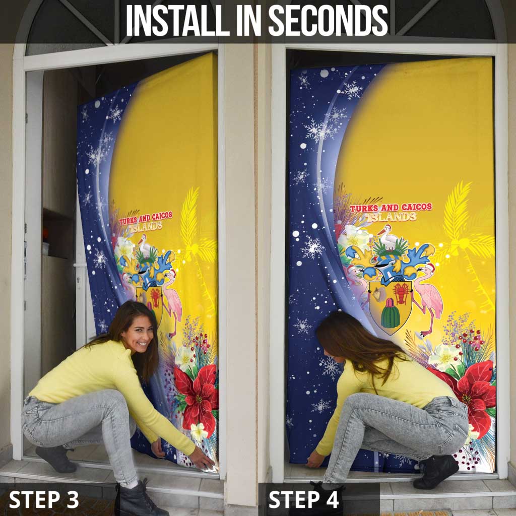 Turks And Caicos Islands Christmas Door Cover Coquette Bow With Coat Of Arms - Wonder Print Shop