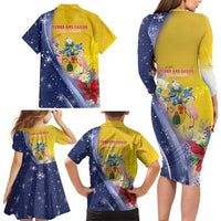Turks And Caicos Islands Christmas Family Matching Long Sleeve Bodycon Dress and Hawaiian Shirt Coquette Bow With Coat Of Arms - Wonder Print Shop