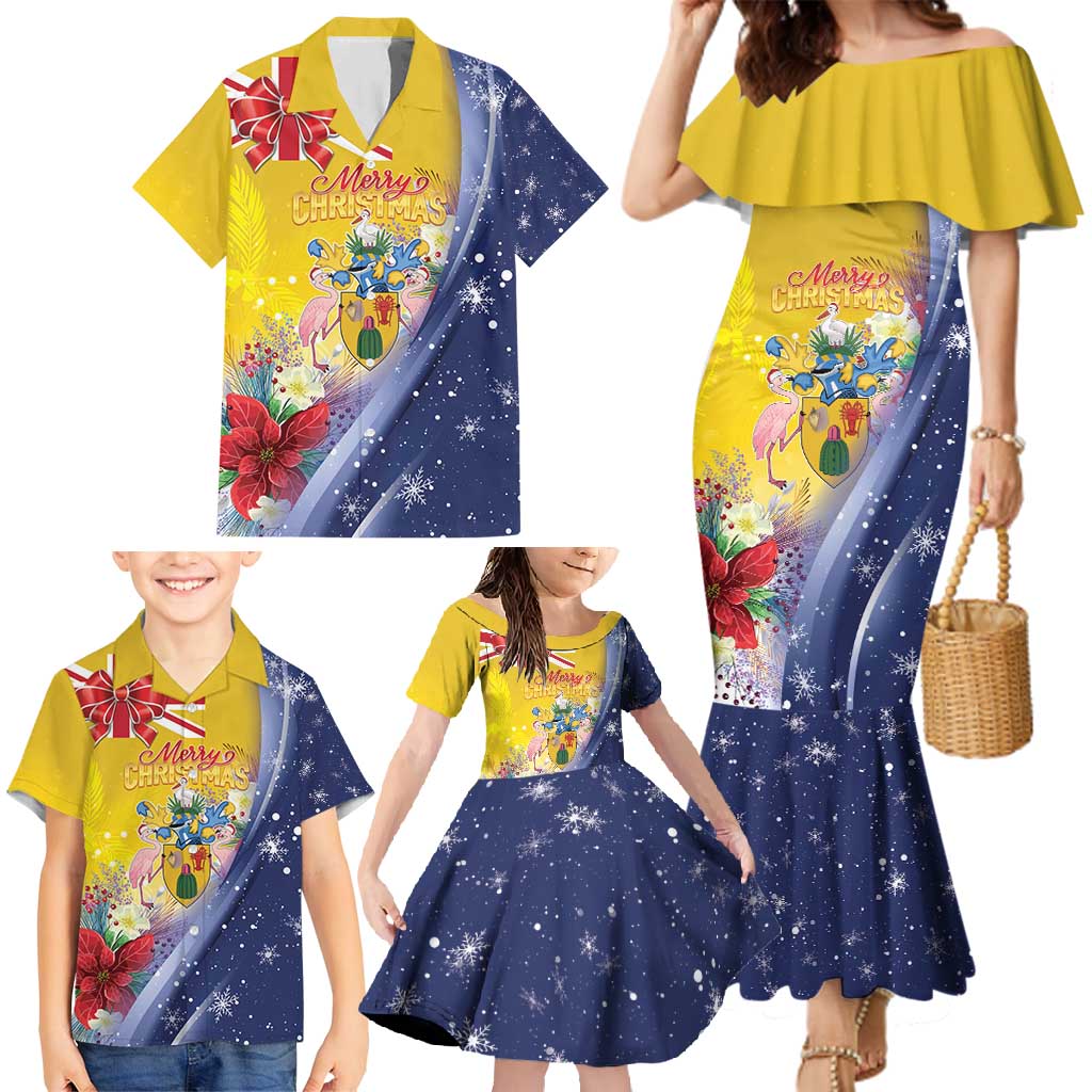 Turks And Caicos Islands Christmas Family Matching Mermaid Dress and Hawaiian Shirt Coquette Bow With Coat Of Arms - Wonder Print Shop