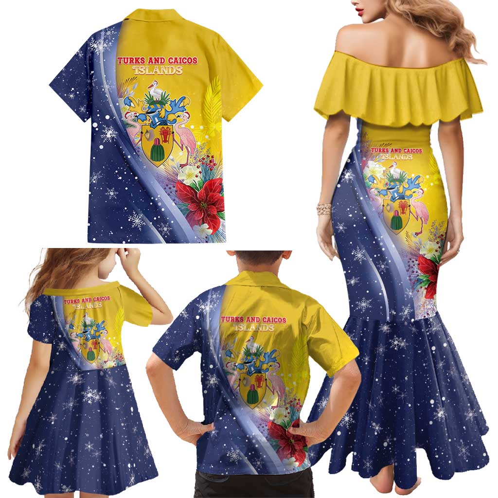 Turks And Caicos Islands Christmas Family Matching Mermaid Dress and Hawaiian Shirt Coquette Bow With Coat Of Arms - Wonder Print Shop