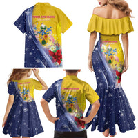 Turks And Caicos Islands Christmas Family Matching Mermaid Dress and Hawaiian Shirt Coquette Bow With Coat Of Arms - Wonder Print Shop