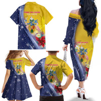 Turks And Caicos Islands Christmas Family Matching Off The Shoulder Long Sleeve Dress and Hawaiian Shirt Coquette Bow With Coat Of Arms - Wonder Print Shop