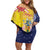 Turks And Caicos Islands Christmas Family Matching Off Shoulder Short Dress and Hawaiian Shirt Coquette Bow With Coat Of Arms - Wonder Print Shop