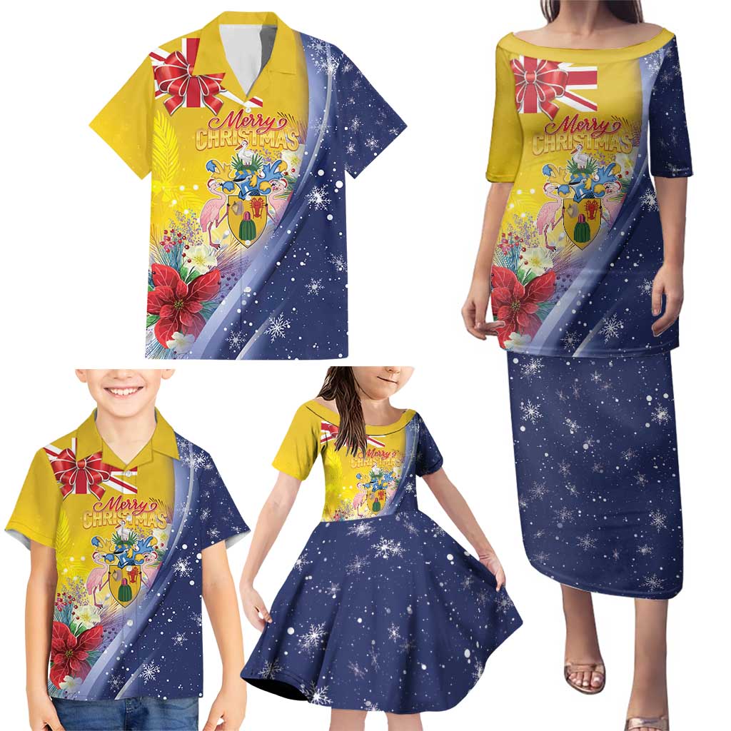 Turks And Caicos Islands Christmas Family Matching Puletasi and Hawaiian Shirt Coquette Bow With Coat Of Arms - Wonder Print Shop