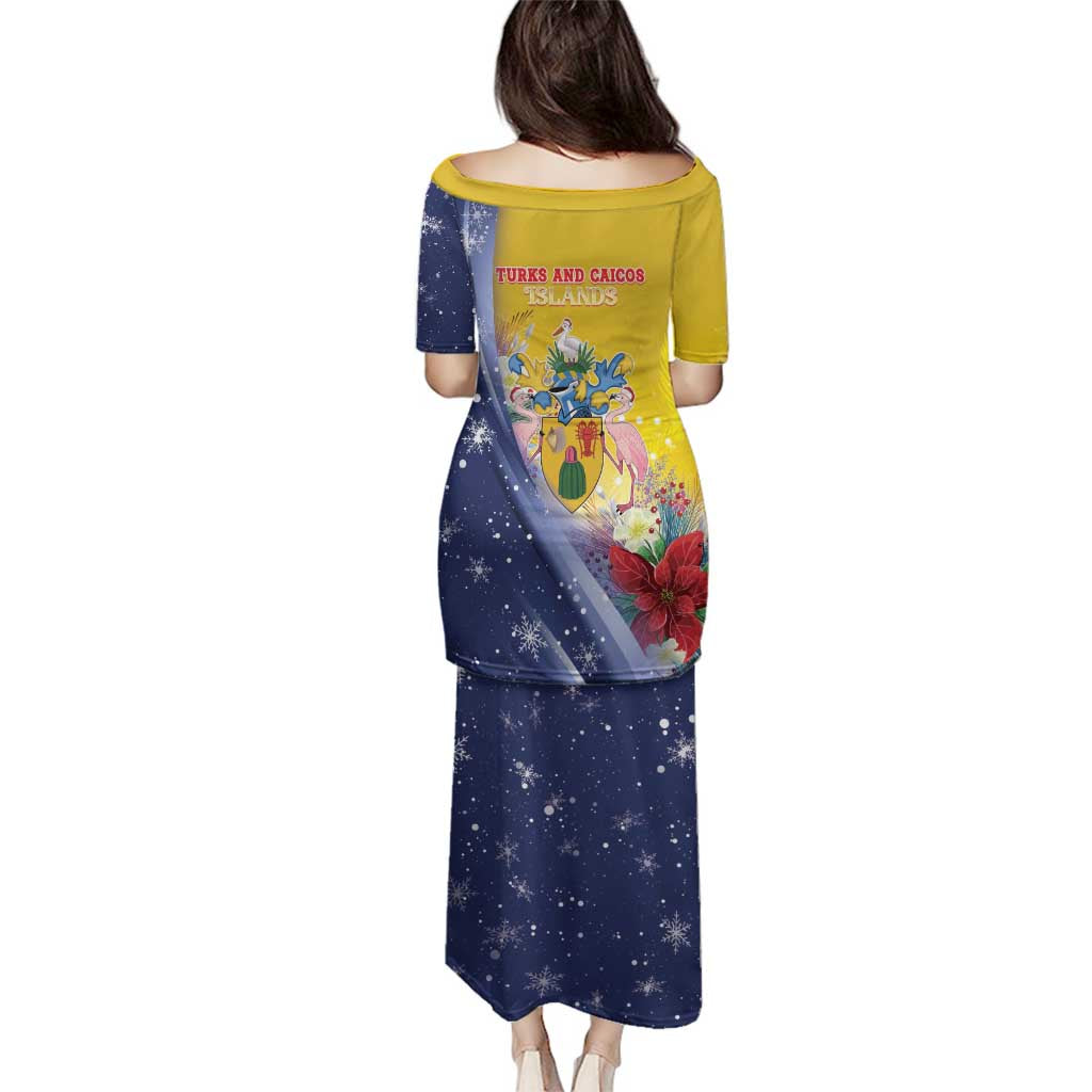 Turks And Caicos Islands Christmas Family Matching Puletasi and Hawaiian Shirt Coquette Bow With Coat Of Arms - Wonder Print Shop