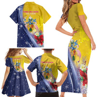 Turks And Caicos Islands Christmas Family Matching Short Sleeve Bodycon Dress and Hawaiian Shirt Coquette Bow With Coat Of Arms - Wonder Print Shop