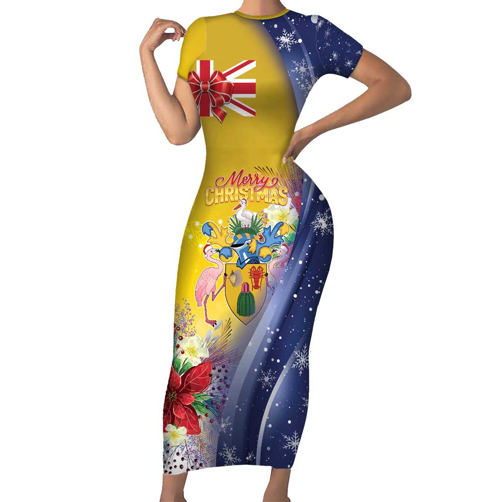 Turks And Caicos Islands Christmas Family Matching Short Sleeve Bodycon Dress and Hawaiian Shirt Coquette Bow With Coat Of Arms - Wonder Print Shop