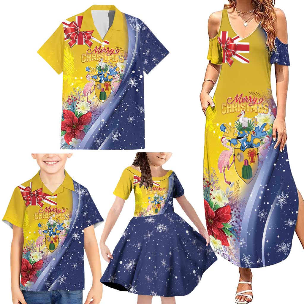 Turks And Caicos Islands Christmas Family Matching Summer Maxi Dress and Hawaiian Shirt Coquette Bow With Coat Of Arms - Wonder Print Shop