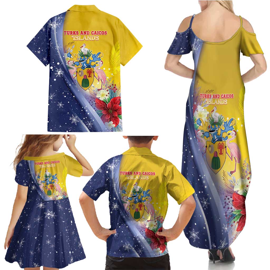 Turks And Caicos Islands Christmas Family Matching Summer Maxi Dress and Hawaiian Shirt Coquette Bow With Coat Of Arms - Wonder Print Shop