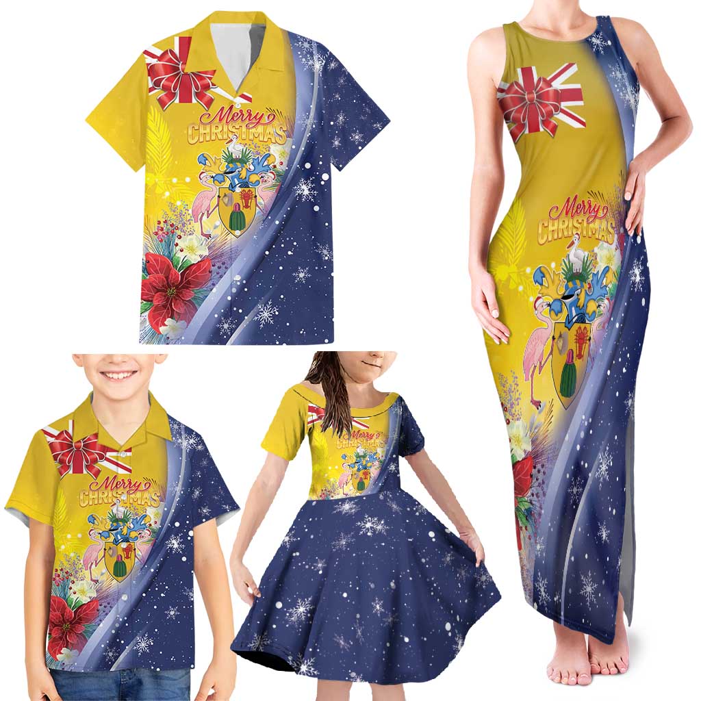 Turks And Caicos Islands Christmas Family Matching Tank Maxi Dress and Hawaiian Shirt Coquette Bow With Coat Of Arms - Wonder Print Shop