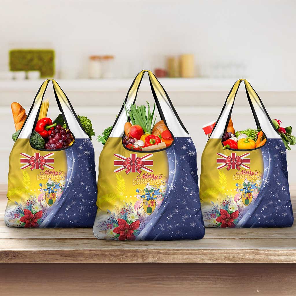 Turks And Caicos Islands Christmas Grocery Bag Coquette Bow With Coat Of Arms - Wonder Print Shop