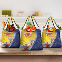 Turks And Caicos Islands Christmas Grocery Bag Coquette Bow With Coat Of Arms - Wonder Print Shop