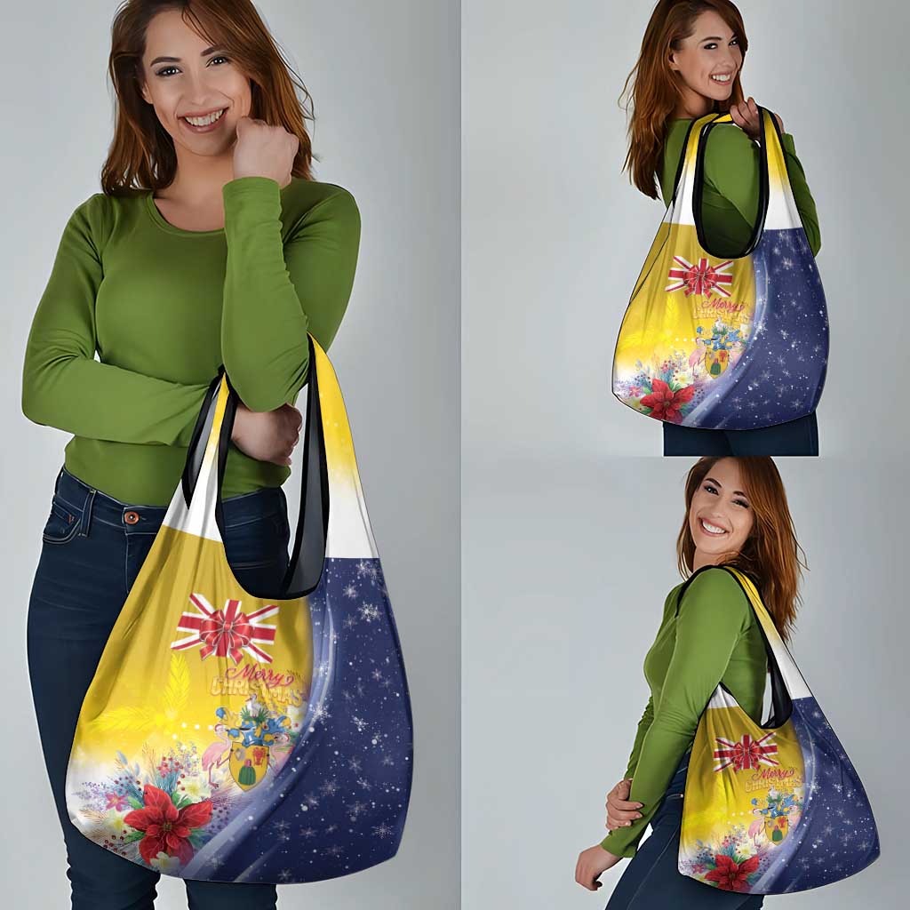 Turks And Caicos Islands Christmas Grocery Bag Coquette Bow With Coat Of Arms - Wonder Print Shop