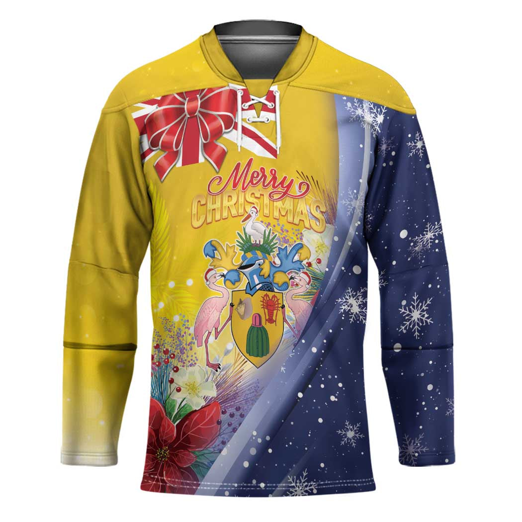 Turks And Caicos Islands Christmas Hockey Jersey Coquette Bow With Coat Of Arms - Wonder Print Shop