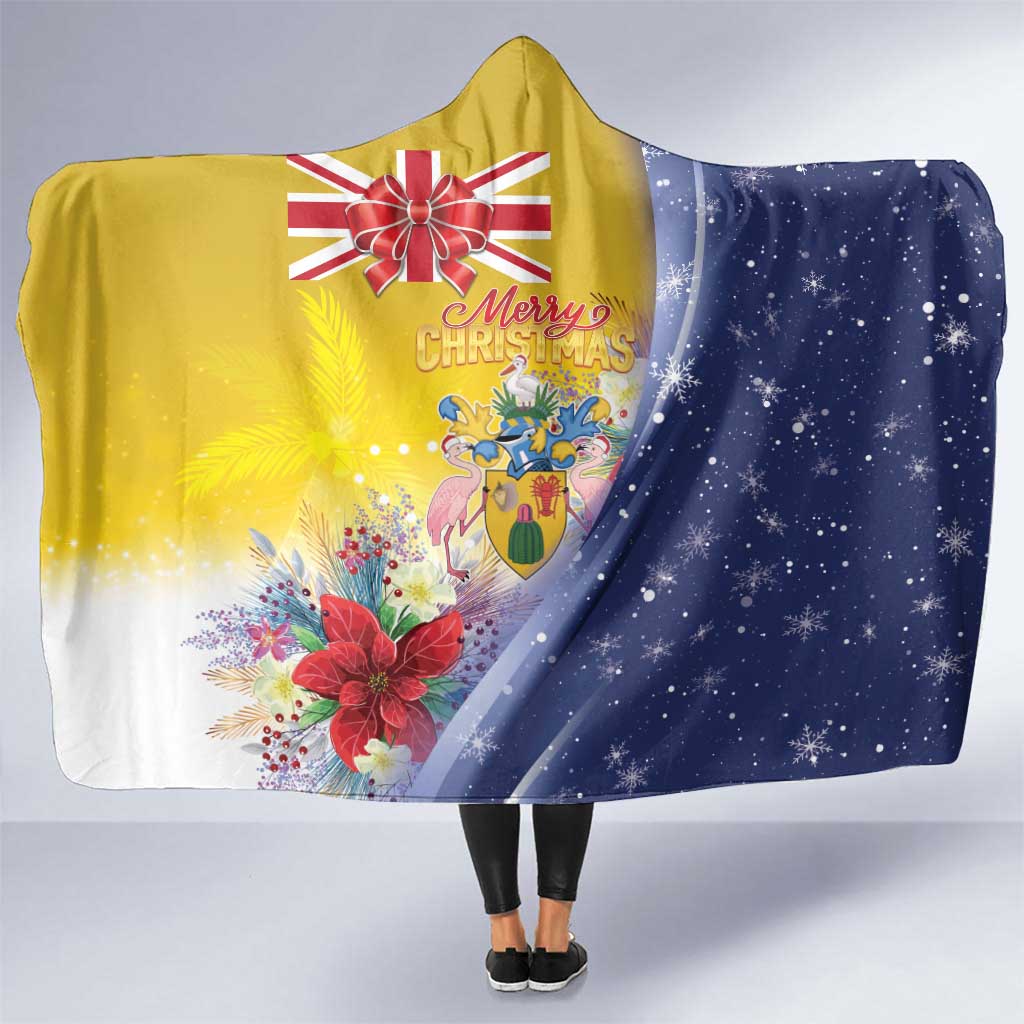 Turks And Caicos Islands Christmas Hooded Blanket Coquette Bow With Coat Of Arms - Wonder Print Shop