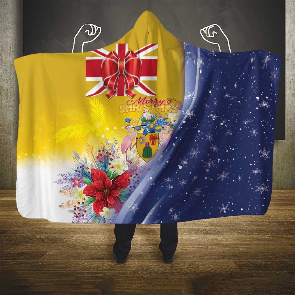 Turks And Caicos Islands Christmas Hooded Blanket Coquette Bow With Coat Of Arms - Wonder Print Shop
