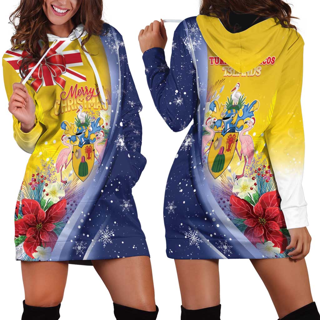 Turks And Caicos Islands Christmas Hoodie Dress Coquette Bow With Coat Of Arms - Wonder Print Shop