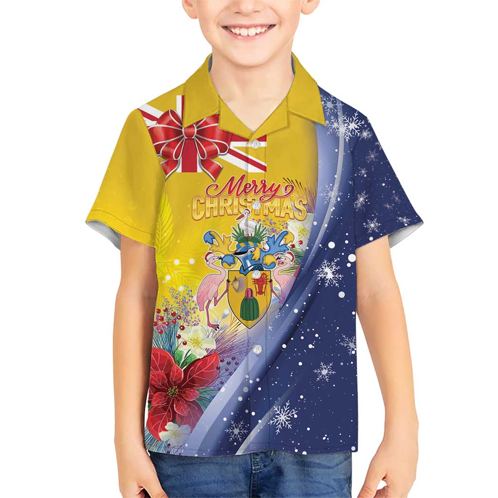 Turks And Caicos Islands Christmas Kid Hawaiian Shirt Coquette Bow With Coat Of Arms - Wonder Print Shop