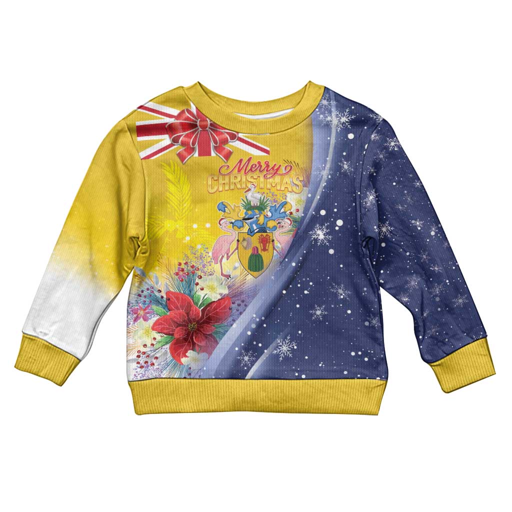 Turks And Caicos Islands Christmas Kid Ugly Christmas Sweater Coquette Bow With Coat Of Arms - Wonder Print Shop