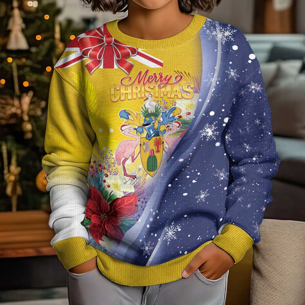 Turks And Caicos Islands Christmas Kid Ugly Christmas Sweater Coquette Bow With Coat Of Arms - Wonder Print Shop