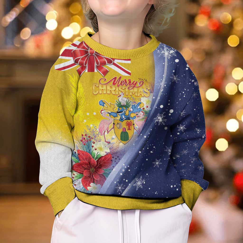 Turks And Caicos Islands Christmas Kid Ugly Christmas Sweater Coquette Bow With Coat Of Arms - Wonder Print Shop
