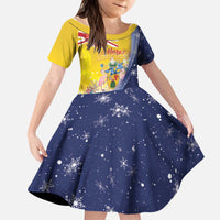 Turks And Caicos Islands Christmas Kid Short Sleeve Dress Coquette Bow With Coat Of Arms - Wonder Print Shop