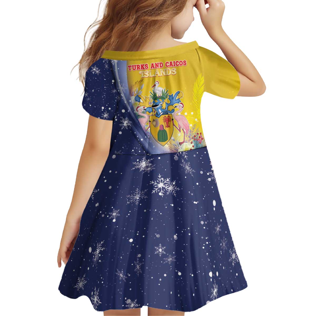 Turks And Caicos Islands Christmas Kid Short Sleeve Dress Coquette Bow With Coat Of Arms - Wonder Print Shop