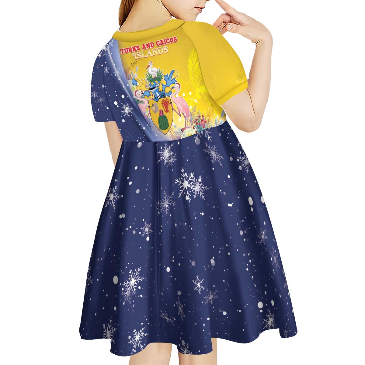 Turks And Caicos Islands Christmas Kid Short Sleeve Dress Coquette Bow With Coat Of Arms - Wonder Print Shop