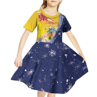 Turks And Caicos Islands Christmas Kid Short Sleeve Dress Coquette Bow With Coat Of Arms - Wonder Print Shop