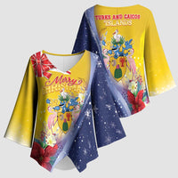 Turks And Caicos Islands Christmas Kimono Sleeve Blouse Coquette Bow With Coat Of Arms - Wonder Print Shop