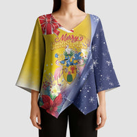 Turks And Caicos Islands Christmas Kimono Sleeve Blouse Coquette Bow With Coat Of Arms - Wonder Print Shop