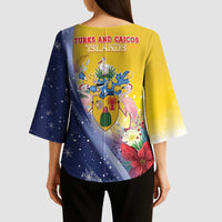 Turks And Caicos Islands Christmas Kimono Sleeve Blouse Coquette Bow With Coat Of Arms - Wonder Print Shop