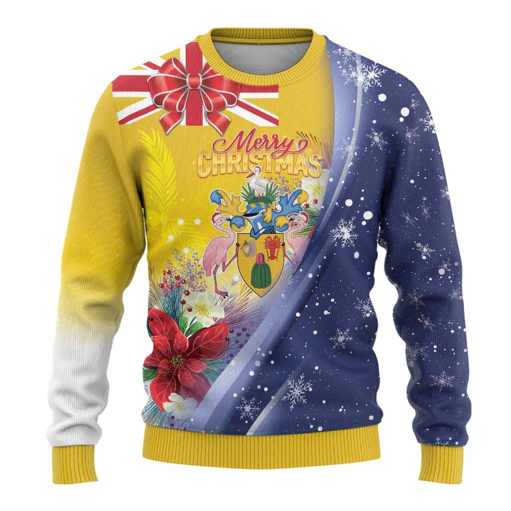 Turks And Caicos Islands Christmas Ugly Christmas Sweater Coquette Bow With Coat Of Arms - Wonder Print Shop