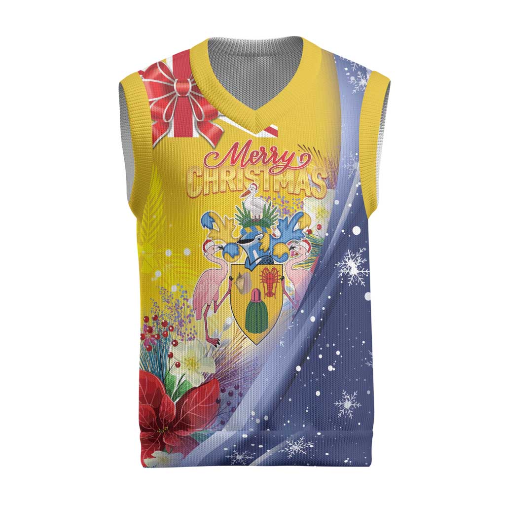 Turks And Caicos Islands Christmas Knitted V-Neck Vest Coquette Bow With Coat Of Arms - Wonder Print Shop