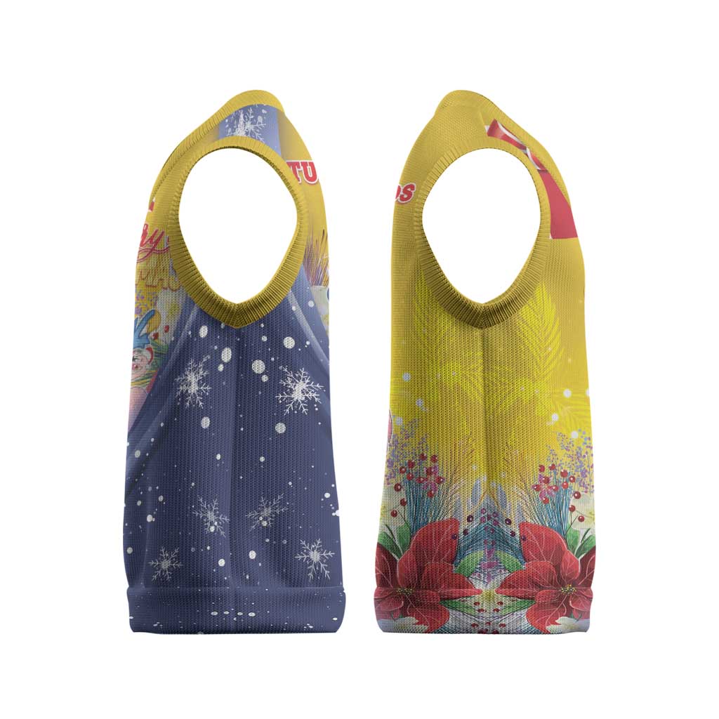 Turks And Caicos Islands Christmas Knitted V-Neck Vest Coquette Bow With Coat Of Arms - Wonder Print Shop