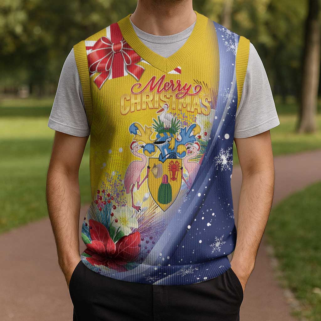 Turks And Caicos Islands Christmas Knitted V-Neck Vest Coquette Bow With Coat Of Arms - Wonder Print Shop