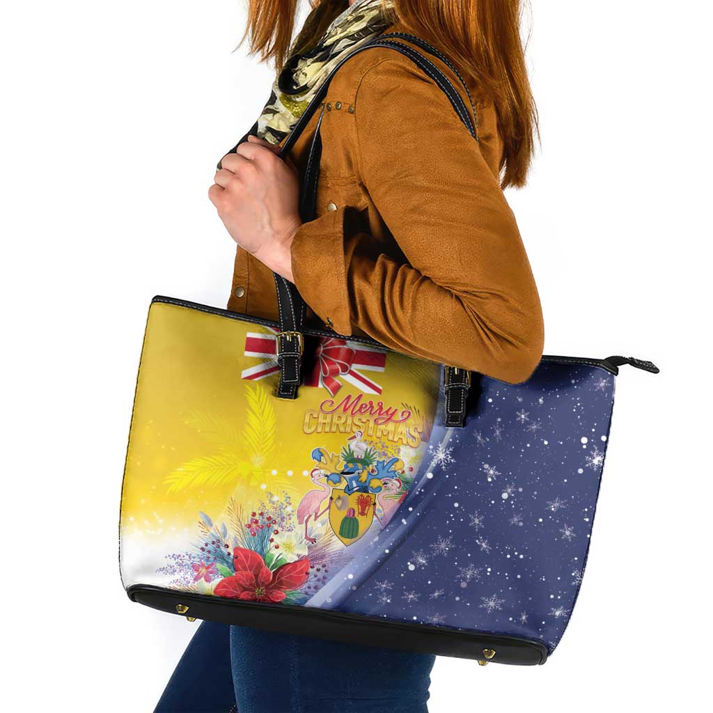 Turks And Caicos Islands Christmas Leather Tote Bag Coquette Bow With Coat Of Arms - Wonder Print Shop