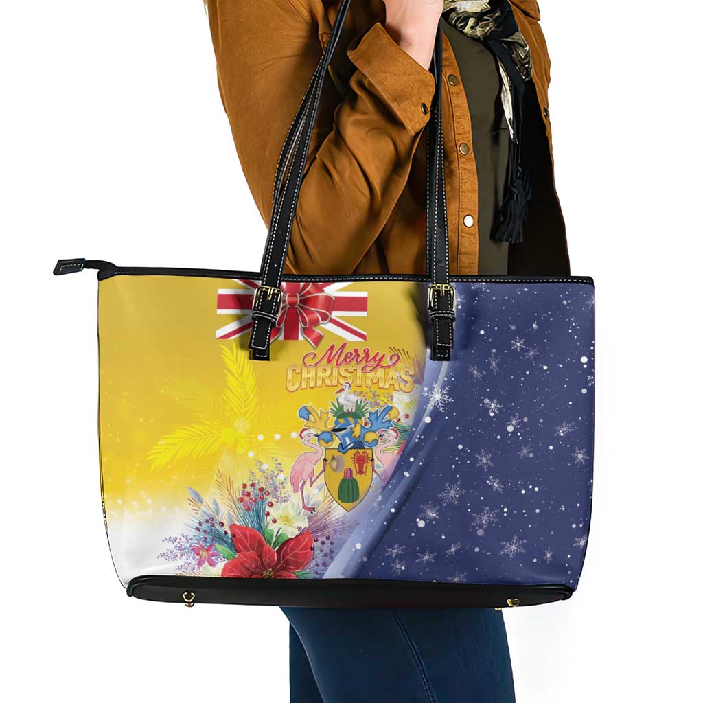 Turks And Caicos Islands Christmas Leather Tote Bag Coquette Bow With Coat Of Arms - Wonder Print Shop